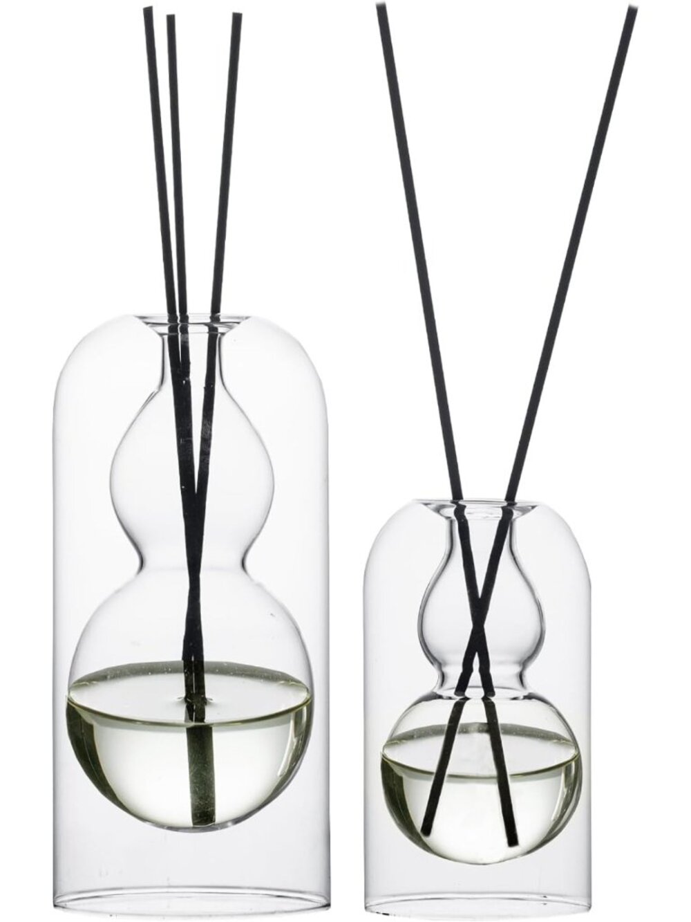 Set of 2 Empty Glass Reed Diffuser Bottles for Essential Oils + 16 Black Sticks